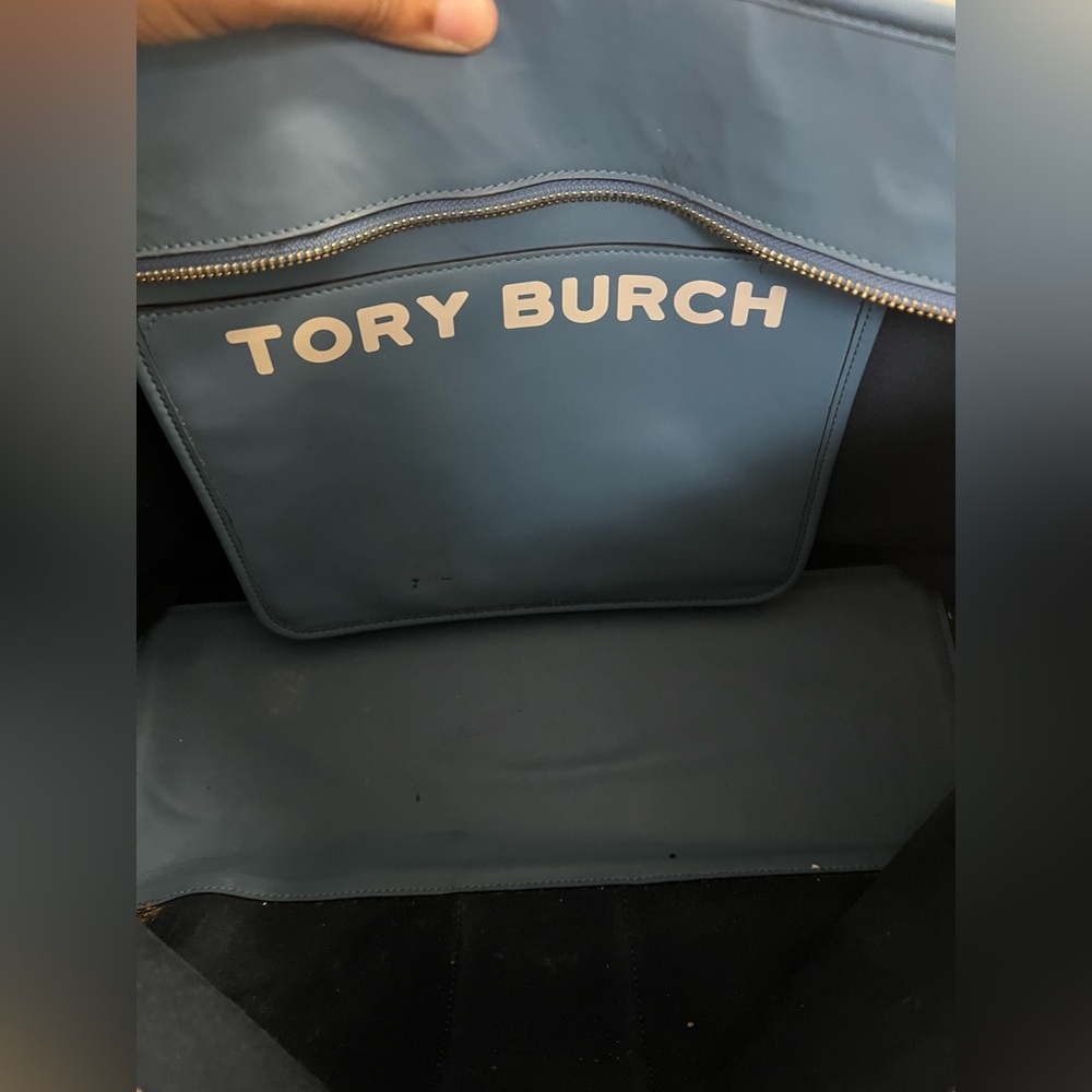 Tory Burch Gemini Link Blue Canvas Stripe Tote Bag - Picture 8 of 11